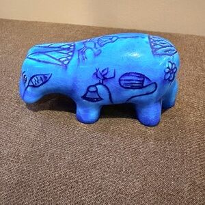 Blue Ceramic Hippopotamus Figurine